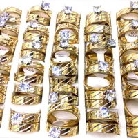 36Pairs de féminin Bagues pour hommes Golden Zircon en acier inoxydable Bague de mariage Bague de couple en gros bijoux