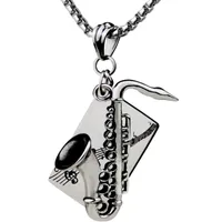 Музыкальный инструмент саксофон кулон ожерелье из нержавеющей стали хип-хоп титана жемчужина цепи украшенные ожерелья