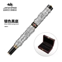 Gel Pens JINHAO Vintage Luxurious Rollerball Pen 7 Style Double Dragon Playing Pearl Silver & Black Metal Carving Embossing