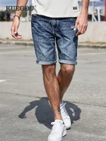 Kuegou Männer Denim Shorts Jeans 100% Baumwolle Sommer Mode Wäsche Das Alte Loch Gerade Herren Hosen KK-2991 210714