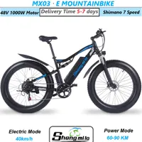 Electric Bike Fat Tyre Bicycle Ebike 1000W Mountain Bike 17Ah Adult 40km h E-bike Shimano 7 Speed EU Shengmilo MX03