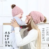 Infant Baby Boy Girl & Mom Winter Knit Warm Soft Beanie Hat Hairball Cap for Adult Children Family Matching Caps Hats WXY066