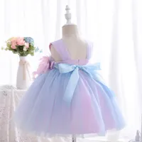 Outong Flower Girls Wedding Party Kids Princess Zdejmowane aplikacje dla 1st Urodziny Letnia Sukienka Nowe Cute Baby Girls Dresses Y0726