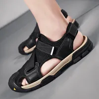 Летние женщины мужские сандалии черные бежевые сетки кожаные песчаные пляжные сандалии мужская обувь размер 38-44 код: 93-1801