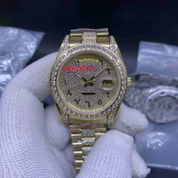 고품질 자동 남자 시계 40mm 옐로우 골드 케이스 돌 베젤 및 팔찌의 중간에 다이아몬드의 아랍어 숫자 다이얼 전체 작품 손목 시계.