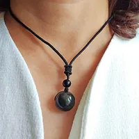 Кулон Ожерелья Черные обсидианские радужные нечетности для женщин Yoga молитвенный шар для глаз трансфер счастливый любовь натуральный камень буддизм ожерелье