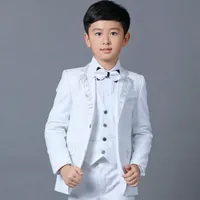 Real Picture White Boy Formal Suits Wear Dinner Tuxedos Little Boys Kids For Wedding Party Evening (Jacket+Vest+Pant+Bow)