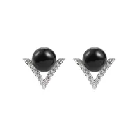 Stud Arrival Fashion 2 Colors Pearl Earrings For Women Girls White Gold Plated V Shape Cubic Zirconia Earring Jewelry LE1465