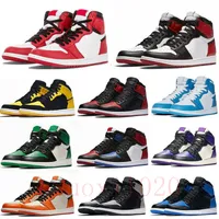 2021 En Kaliteli Jumpman 1s Basketbol Ayakkabıları 1 Siyah Toe Yüksek Karanlık Mocha Obsidiyen UNC Korkusuz Patent Üniversitesi Mavi Duman Gri El Getlenmiş Gölge Chicago Sneakers