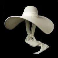 여름 25cm 큰 가장자리 밀짚 모자 흰색 스트랩 리본 태양 야외 해변 모자 여행 자외선 차단제 대형 도매 넓은 모자
