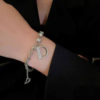 Diamond inlaid zircon letter D Bracelet Korean style temperament simple couple bracelet fashion dign personalized sweet cool Bracelet