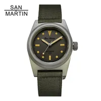 Saatı San Martin 38mm Özel Retro Askeri Erkekler Saatler Safir Cam NH35 Spor Erkek Için Spor Otomatik Mekanik Dalış Kol Switch