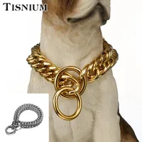 Tisnium 19mm Dog Chain Collar Choker Pet Accessories Slide Adjustment Size High Quality Stainless Steel Safety Training Rope Chains