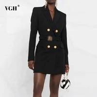 VGH Vintage Siyah Patchwork Fermuar Mini Elbise Kadın Çentikli Uzun Kollu Toplanan Bel Kore Slim Elbiseler Kadınlar Için 2021 Stil G1215