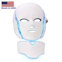 Stock USA 7 Color LED Terapia de luz Face Máquina de belleza Máscara de cuello ledfacial con microcorriente para el dispositivo de blanqueamiento de apretamiento de la piel