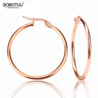 Bobotuu Steel Gold Black Color Fashion Earrings Jewelry Stainless Big Circle Round 20-60mm Hoop for Women Be18110