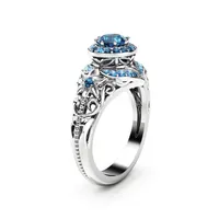 Anéis de Cluster Diwenfu Real S925 Sterling Silver Sapphire Ring para Mulheres Anillos Casamento Gemstone Jóias Azul Topaz Anel
