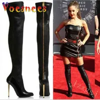 Women Over The Knee Thigh High Boots Fetish 11CM High Heels Leather Long Boots Winter Black Sexy Pointed Toe Zip Stiletto Shoes H1116