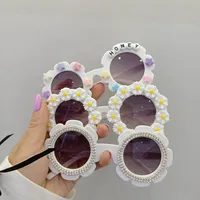 Óculos de sol de crianças meninas meninos praia protetora ultravioleta à prova de uv 400 rodada acessórios acessórios diy flor strass pérola óculos de bebê b6953