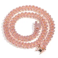 Iced out Miami Cubaanse link ketting heren gouden kettingen roze ketting armband mode hiphop sieraden 12mm 1150 b3