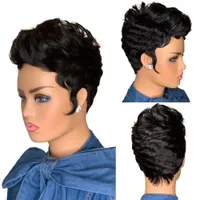 Short Curly Bob Pixie Cut Wig Full Machine Made None Lace Remy Brazilian Human Hair Wigs For Black Women