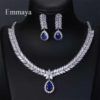 Emmaya Luxury AAA Cubic Zircon 4 Colors Water Drop Wedding Earrings Necklace For Women Bridal Jewelry Sets Party Accessories 220105