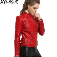 Ayunsue 100% Real Sheepskin Coat Kobiet Prawdziwej Skórzanej Kurtka Krótkie Szczupłe Kurtki Dla Kobiet Odzieżowiec Jaqueta de Couro Wyq793 211215