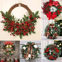 1pc Christmas Rattan Wreath Pine Natural Branches Berries&Pine cones for DIY Christmas Wreath Supplies Home Door Decoration 220120