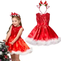 Girl&#039;s Dresses Kid Christmas Eve Costumes Children Red Xmas Vestidos For Baby Girls Years Party Gown 2 3 4 5 6 7 Sparkle Dress