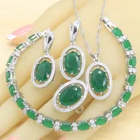 Set di gioielli in argento semi-preziosi verde per le donne orecchini bracciale anelli anelli collana con pendente con pendente