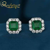 REALTRUST 925 Sterling Silver Syhthesis Emerald Stud Örhängen för Kvinnor Fina Smycken Öra Birthday Gift 210616