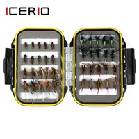 ICERIO 40PCS Wet Dry Flies Nymph Ant Tying Hook Trout Fishing Fly Lure Bait Waterproof Box Tackle 211224