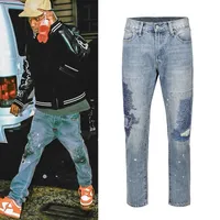 Bordado pesado bordado jeans homens femininas retalhos streetwear streetwear jeans trousers