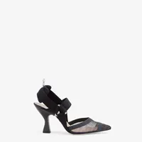 Mode Jahreszeit Schuhe Roma Colibri Pumps Schwarzes Ledertech Mesh High-Heeled Slingbacks Elastische Bänder