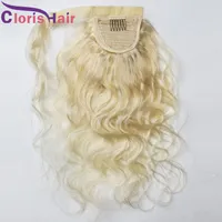 #613 Blonde Body Wave Wrap Around Ponytail Extensions Clip Ins Blond Peruvian Virgin Human Hair Natural Pony Tail Hairpiece For Women