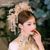 Hair Clips & Barrettes HIMSTORY Est Chinese Wedding Head Bride Vintage Crystal Flower Phoenix Pink Floral Party Stage Jewelries