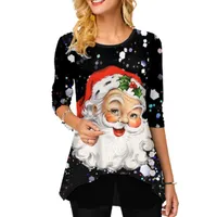 Женская футболка 2021 осень зима Санта-Клаус напечатанный мультфильм футболки женские с длинным рукавом Рождественский фестиваль одежда O-шеи фальшивый два частя т