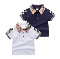 Baby Boys Turn-Down Collar T-shirts Summer Kids Short Sleeve Plaid T-shirt Gentleman Style Children Cotton Casual Tops Tees Boy Shirts Child Clothes