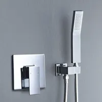 Quadratische massive Messing-Hand-Duschkopf mit Wandstecker und Schlauch-Set-Badezimmer verborgener Chrom-polierter Duschhahn X0705