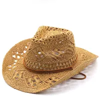 Hasır Şapka El Yapımı Kağıt Yaz Erkek Bayan Kovboy Şapka Batı Kovboy Cowgirl Sun Beach Cap Oymak