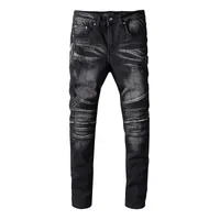 Slim slim skinny jeans moda con cerniera Motor Motor Motor Style Black Neck Stretch Denim Pants