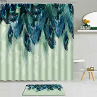 Duş Perdeleri Yaratıcı Tüy Modelleme Perde Yeşil Arka Plan Dreamcatcher Polyester kumaş kaymaz banyo mat banyo seti