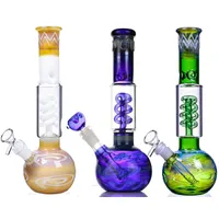 11 Inches Recycler Smoking Hookah Glass Water Pipe Bong W/ Ice Oil Rigs Downstem 18.8mm Female Joint Blue Green Yellow Bongs