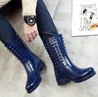 2022Waterproof Kadın PVC Orta Çizmeler Kadın Moda Ayakkabı Sıcak Stil Kızlar Yağmur Tekneler