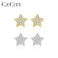 Czcity simple stilig stjärna uppsättningar kvinnor stud örhängen vit zircon utsökt mångsidig brincos 925 sterling silver bijoux gåva