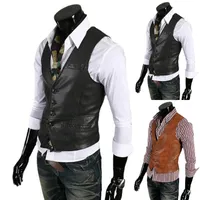 Kamizelki męskie Męskie motocyklowe kamizelki PU Leather Causal Vest Solid Color Single Breasted Slim Fit Tops
