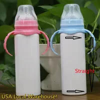 USA Local Warehouse! Sublimation 8oz Baby Bottle with Lid Silicone Nipples Straws Blanks Stainless Steel Double Wall Insulated Kids Sippy Cups Pacifier Bottles DIY