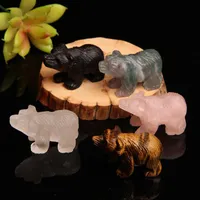 Natuurlijke kristallen stenen tijger eye rooskwarts schattige beren hand gesneden beeldje