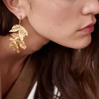 Multi Layered Filigree Leaves Dangle Charm long metal Tassel Earrings female personality multi-layer leaf alloy earrings jewelry