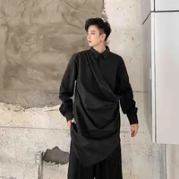 Sonbahar Koyu Yamamoto Avant Garde Tasarım Kişilik Örtüşen Örtü Placket Kuaför Ince Uzun Kollu Gömlek Adam Erkekler Casual Gömlek